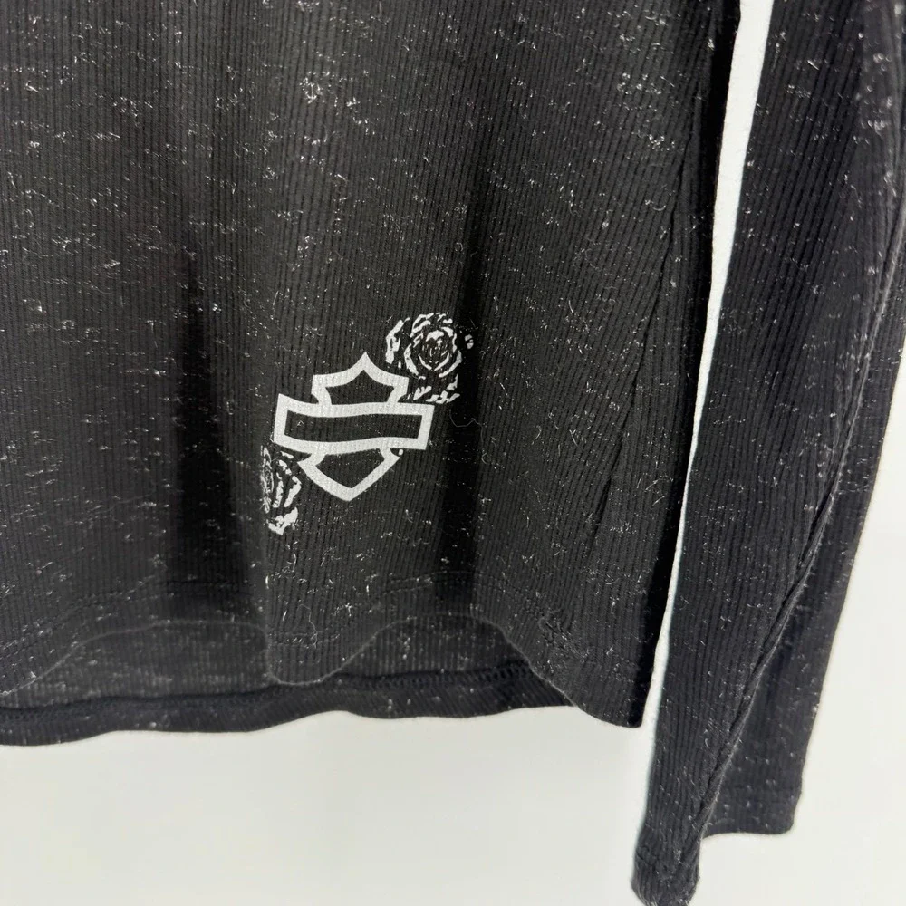 Harley-Davidson Womens Black Ribbed V-Neck Long Sleeve Top 96461-23VW Small - Picture 3 of 10